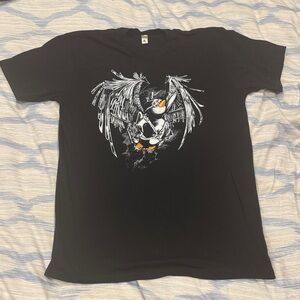 Black Graphic T-Shirt with Winged Design